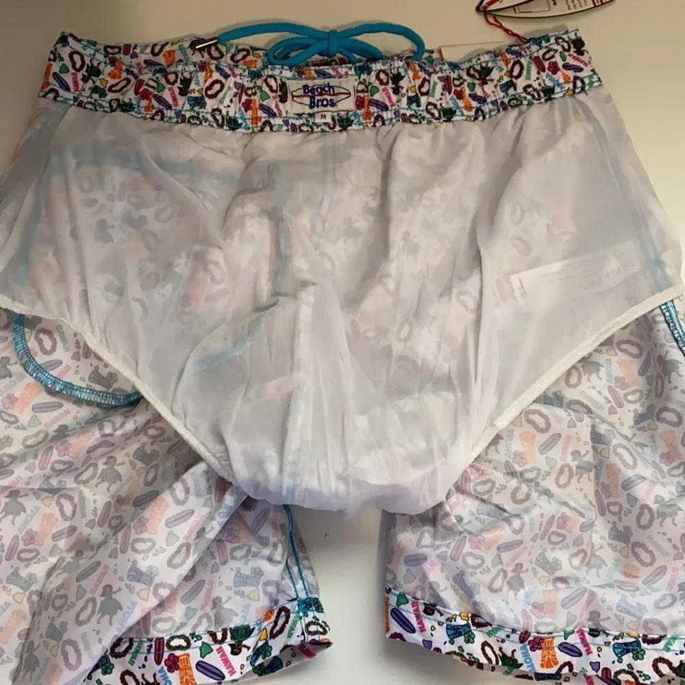 🔥Beach Bros micro hawaii white beach,pool short sz M New